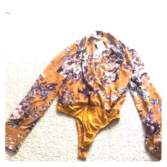 Windsor Tops - Mustard Wrapped Floral Bodysuit